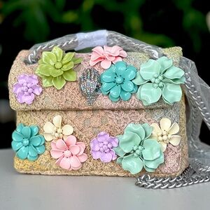 KURT GEIGER Kensington flowers lace fabric mini crossbody shoulder bag